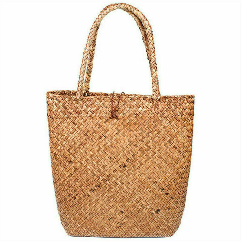 Frauen Handgemachte Sommer Stroh Strand Tasche Tote Schulter Korb Einkaufen Handtasche Taschen