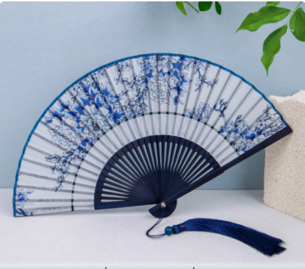 Kinesisk retro vikbar fläkt bärbar sommar kvinnlig handfläkt fest bröllop dansfläkt siden kinesisk hanfu cosplay fläktar fläkt: Kungsblå