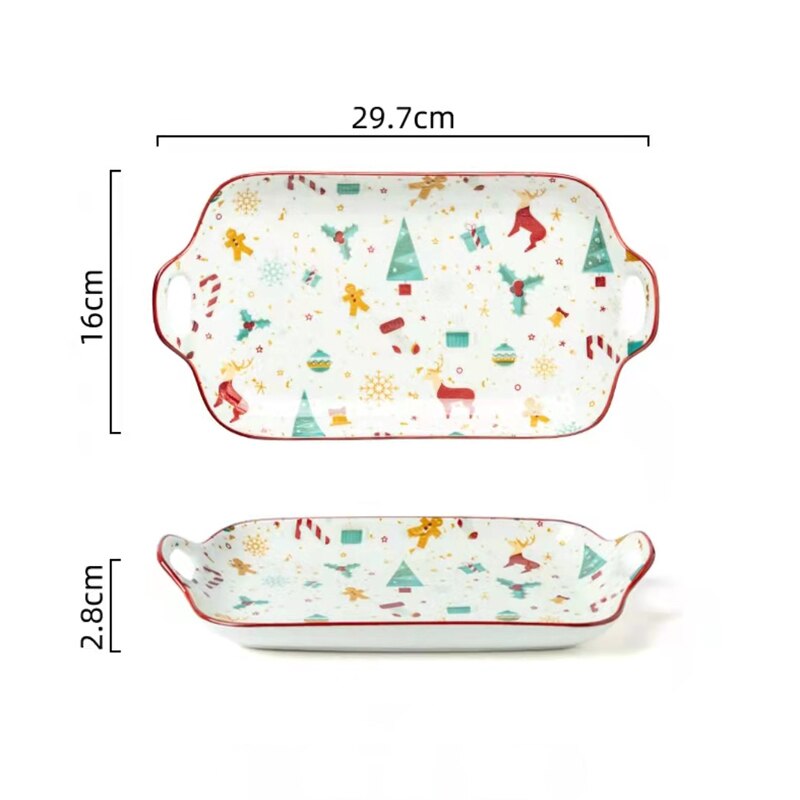 Salad Plate Noel Ceramic Cartoon Cute Christmas Gingerbread Man Shape Dessert Dinner Table Must-Have Suitable: 29.7cmX16cmX2.8cm