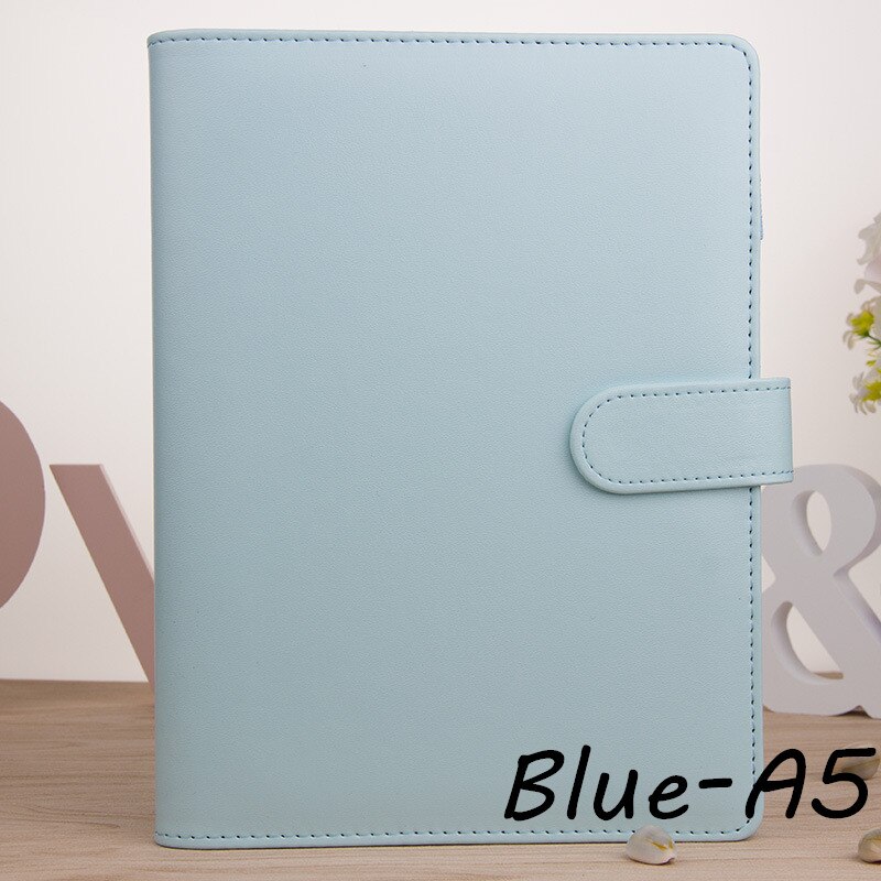 A5/A6 Vintage Notebook Cover Refillable Notebook File Folder Notepad Cover Leather Ring Binder Office Supplies: Blue-A5