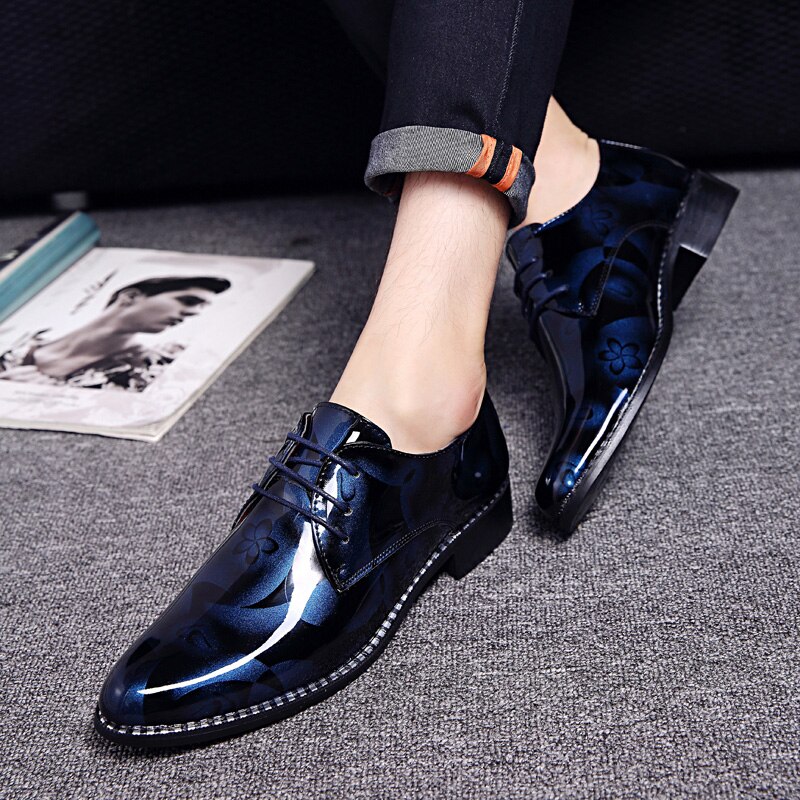 Leather Dress Shoes outdoor Male Business Crocodile Pattern Pointed Toe lace up Oxford Shoe Wedding club Party shoes men