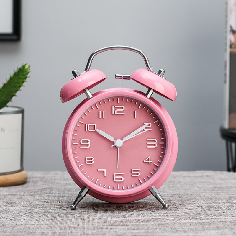Alarm Clock Bedside Child Personality Clock Metal Luminous Sitting Clock Leisure Clock Home Decoration WF: pink