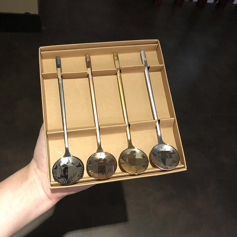 Rustfrit stål koreansk kaffe lang ske dessert lille rund honning røreske køkken forsyninger