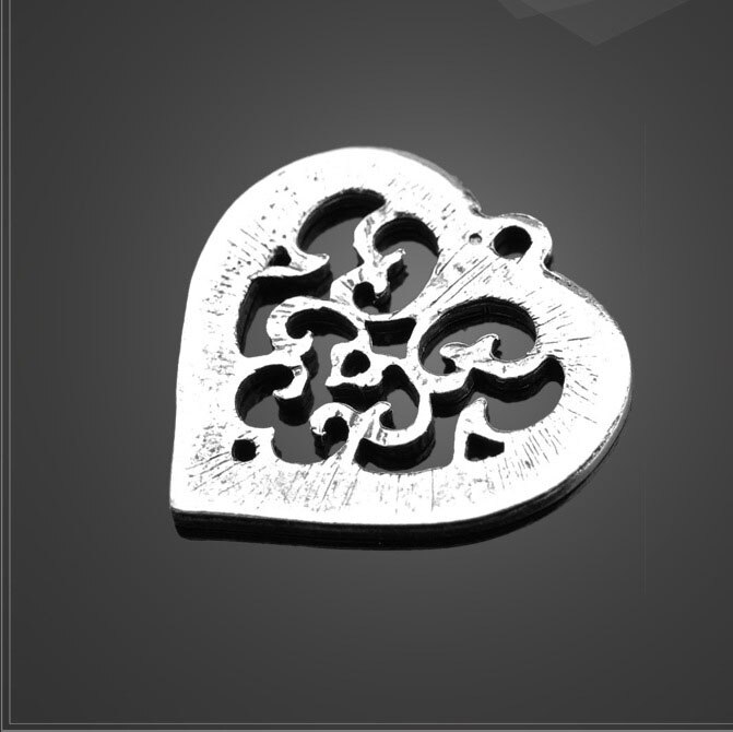 Top 10 Stuks/partij 27Mm * 28.8Mm Oud Zilver Hollow Out Hart Charme Voor Sieraden Diy Maken