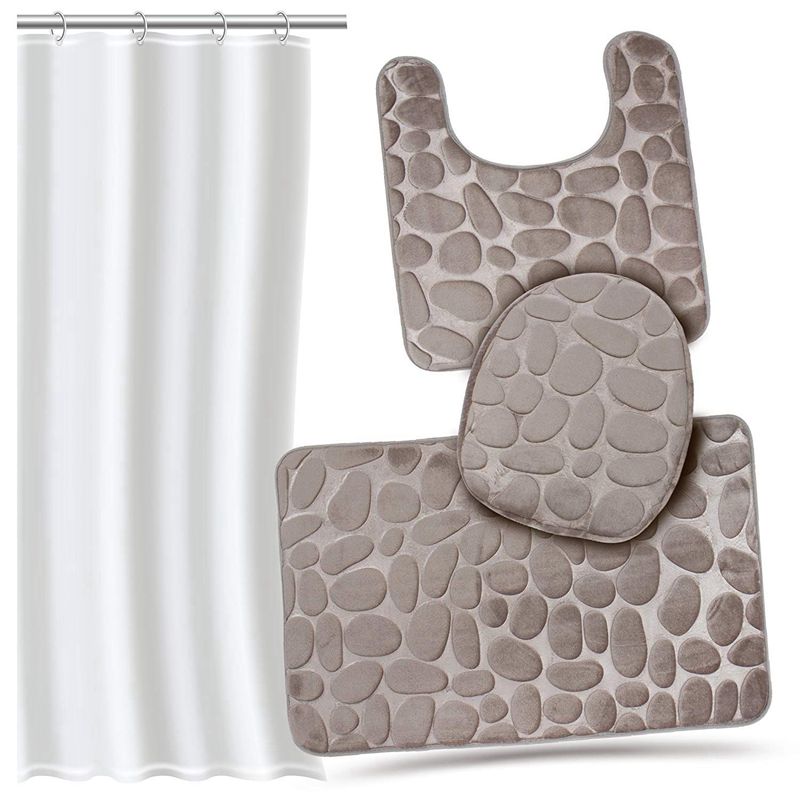 Badmat Set 3-delig, antislip, U-vormig contour tapijt en toiletdeksel
