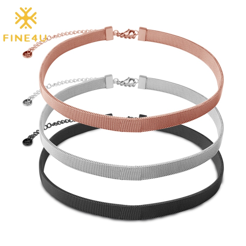 FINE4U N534 Stainless Steel Choker Necklace Adjustable Mesh Belt Necklace For Women Teen Girls DIY Jewelry Making