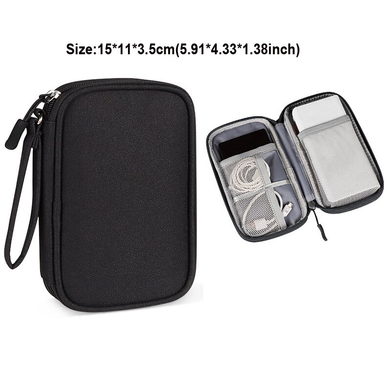 Reizen Closet Organizer Case Voor Hoofdtelefoon Opslag Power Bank Tas Digitale Draagbare Rits Accessoires Charger Data Kabels Pouch: Black Small