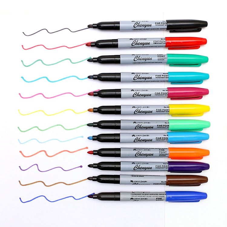 12 Stuks Set Yue Cai Olie Marker Pennen Gekleurde Markers Art Pen Permanente Kleur Marker Pen Kantoorbenodigdheden