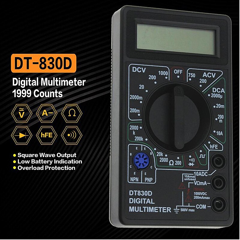 Multímetro Digital De Bolsillo DT-182 - Mide AC/DC Hasta 1000V, Resistencia, Diodos - Compacto, Con Puntas Y Pantalla LCD Retroiluminada
