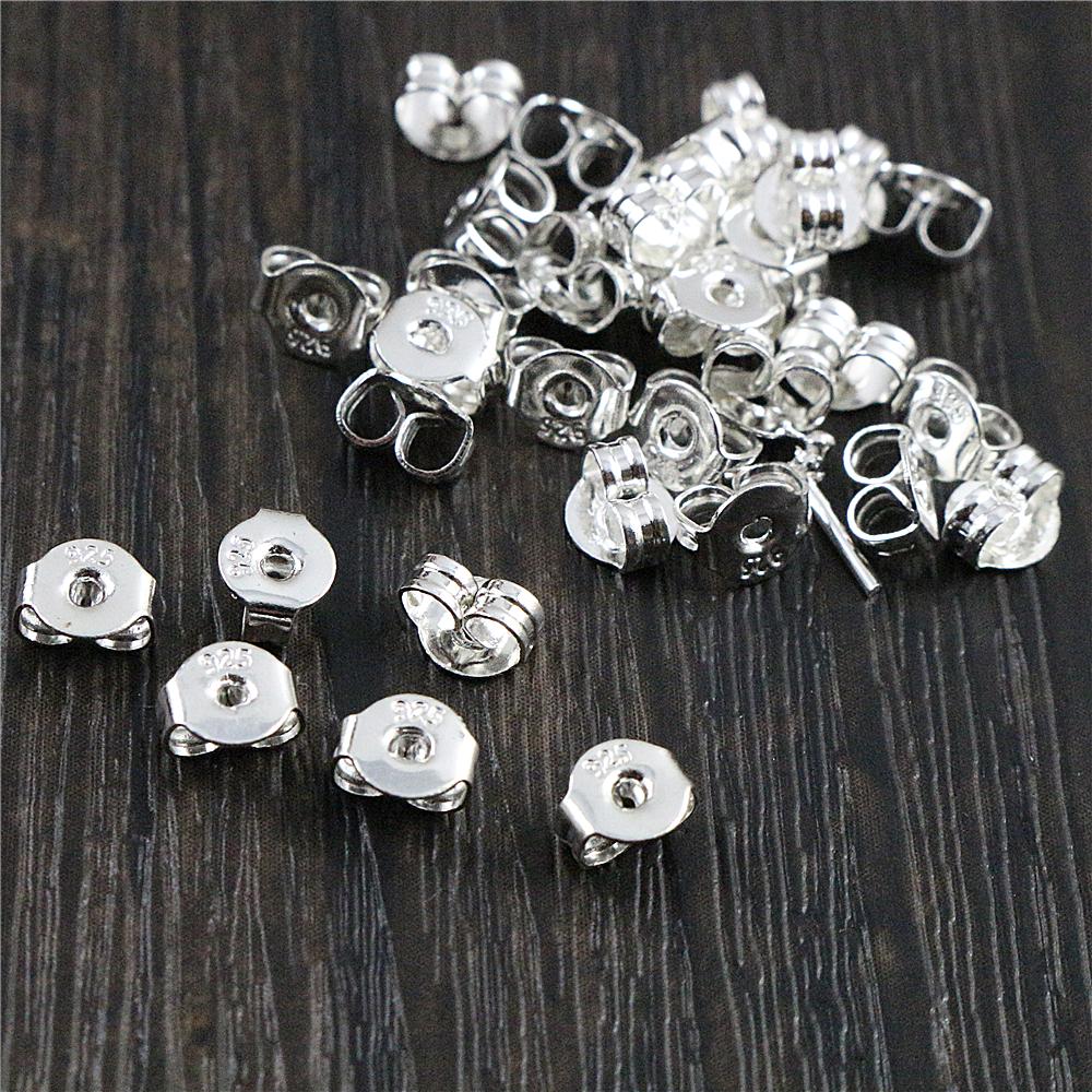 100pcs 925 Classic 6 Colors Plated Copper Metal Earring Back Plug Earring Settings Base Ear Studs Back: Silver