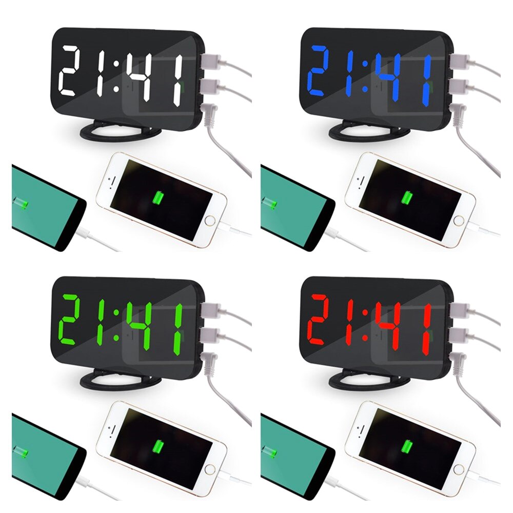 Sensor USB Modern Digital Clock LED Digital Alarm Table Clock Brightness Adjustable for Home Office Hotel Light