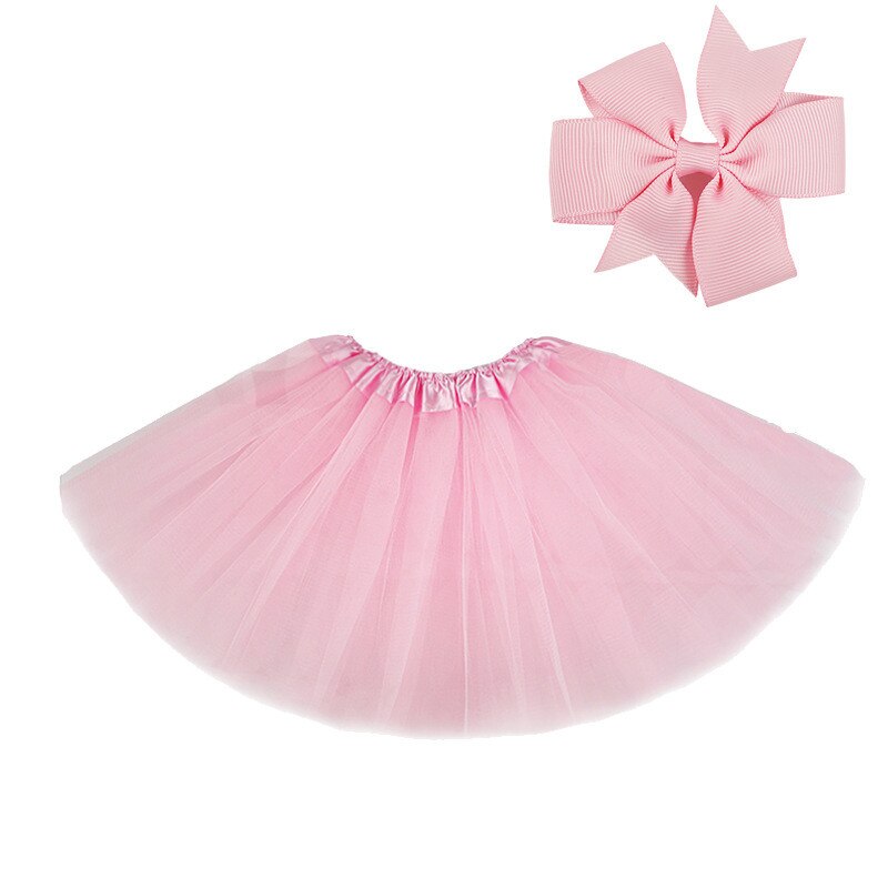 2 Soorten Leuke Meisjes Prinses Partij Kinderkleding Pluizige Tulle Bow Haar Accessoires Tutu Rok + Haar Clip: 2-Pink