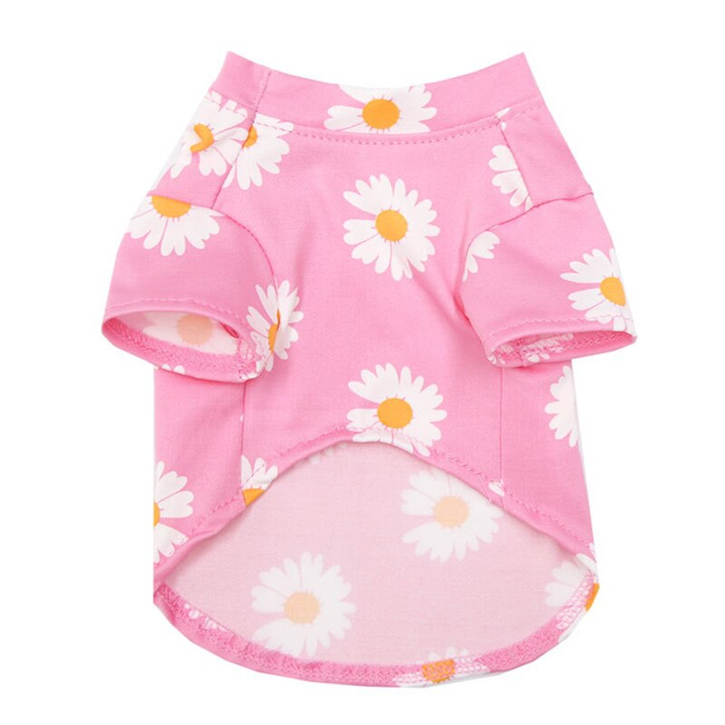 Summer Pet Dog Cotton T Shirt Overalls Daisy Print Pet Clothes Outfit For Small Dogs Soft Leisure Clothes For Puppy