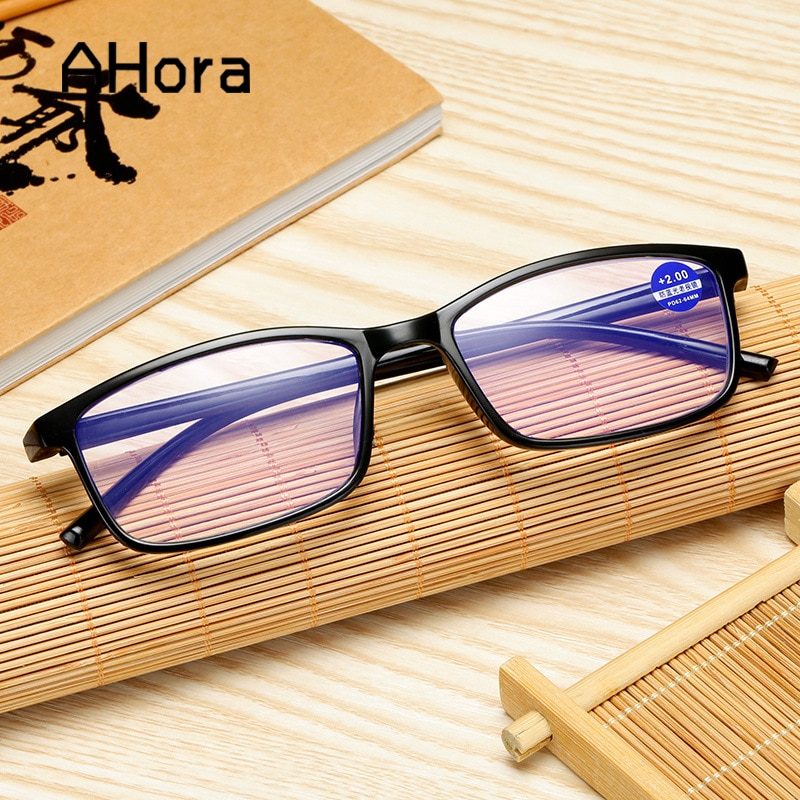 Ahora TR90 Anti Blue Light Reading Glasses Ultralight Square Clear Lens Prebyopia Spectacles Magnify Eyeglasses +1.0to+4.0