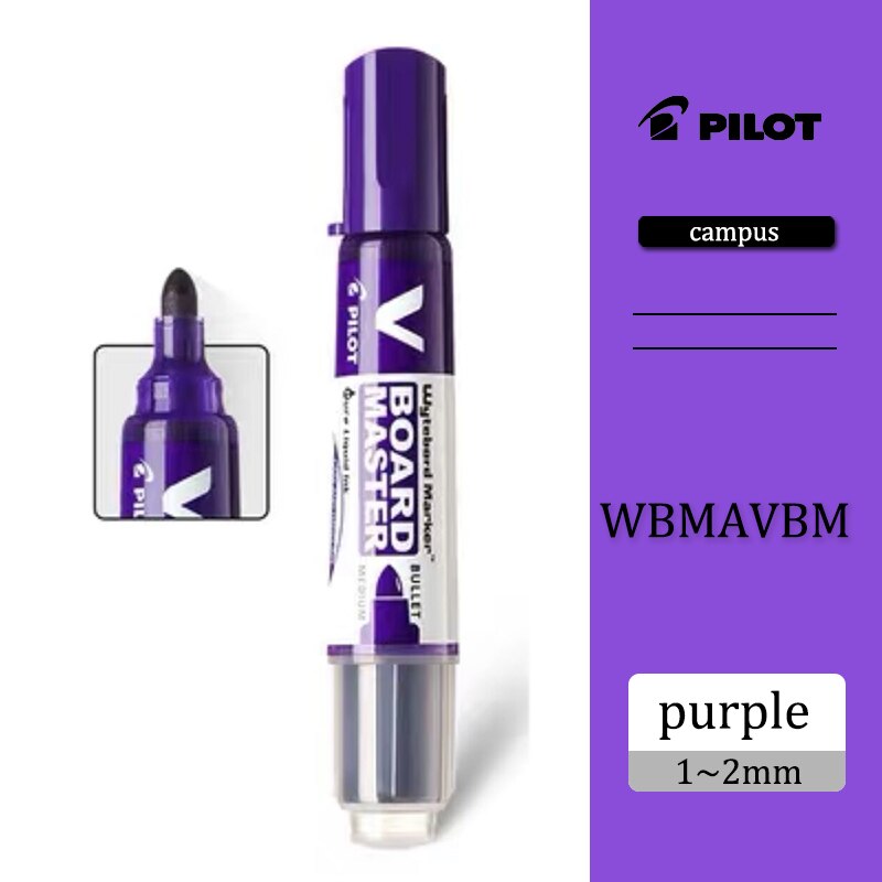 1Pcs Pilot Rechte Vloeibare Uitwisbare Whiteboard Marker WBMAVBM-M Grote Capaciteit Vervangbare Inkt Voor Soepele Schrijven: purple