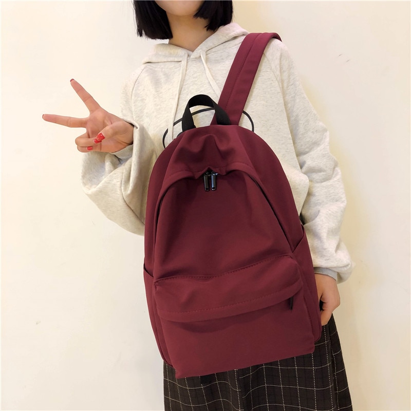 Solid Canvas Backpack For Teenagers Women Casual Large Capacity School Bag Simple College Wind Travel Backpack Mochila