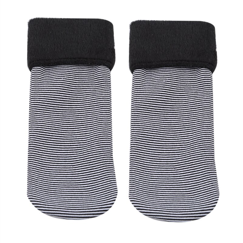 Herfst comfortabele kindersokken dikke gestreepte warme sneeuwsokken kinder krijtstreep plus fluwelen sokken: Zwart