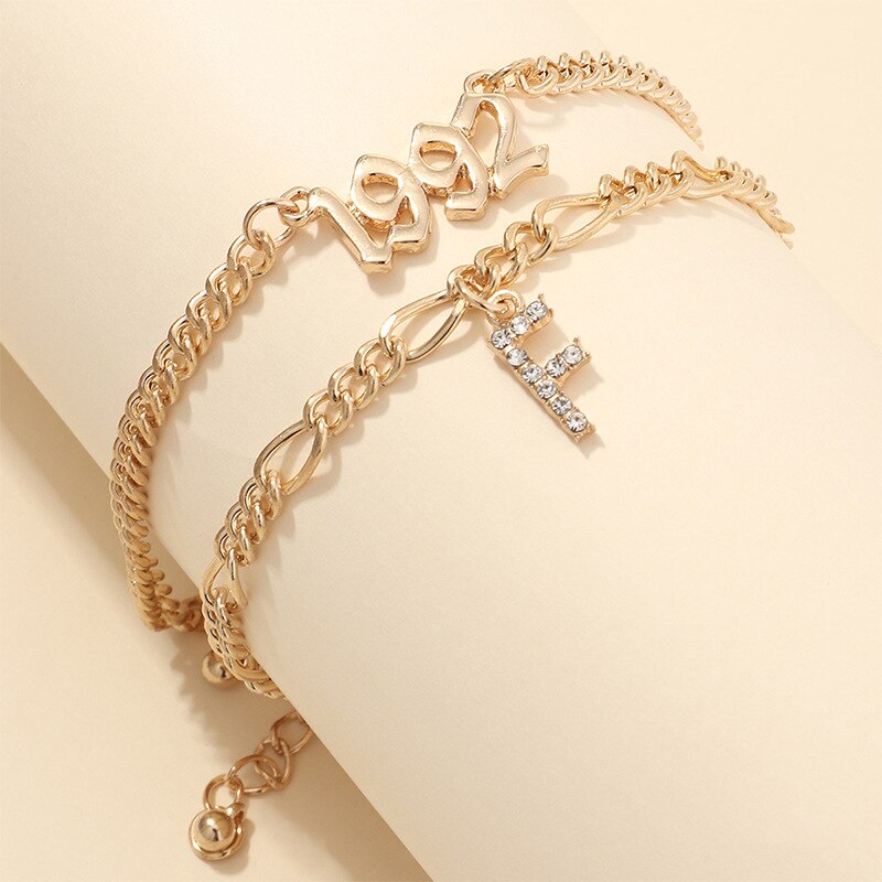Zirkon anheng fotlenke trendy engelsk brev anheng fot ornament år nummer fotlenke smykker dame tilbehør