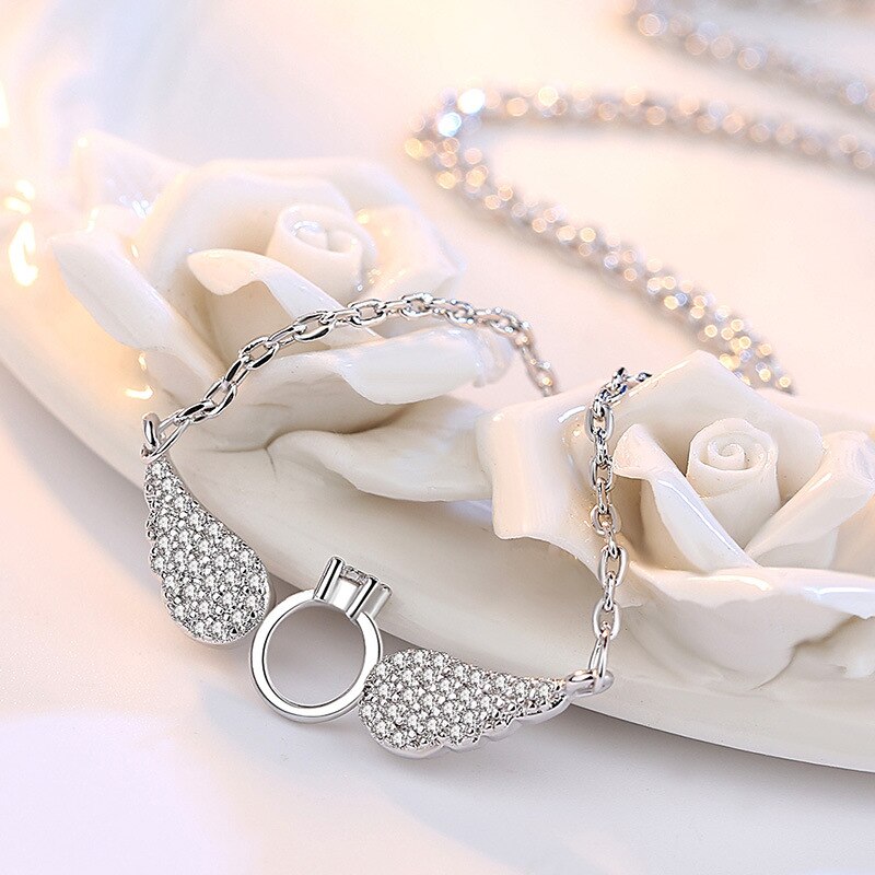 Collier ailes d'ange en argent S925 pour femmes, 45 cm, clair, CZ, à la , , bijoux, bricolage