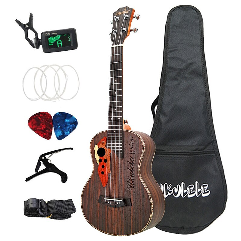 26 Inch Tenor Ukulele Grape Sound Hole Hawaiian Guitar 4 Strings Rosewood Ukelele Set with Bag: Default Title