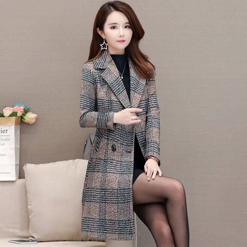 Herfst winter wollen jas dames geruite jassen bovenkleding koreaanse stijl vrouwelijke wollen overjas