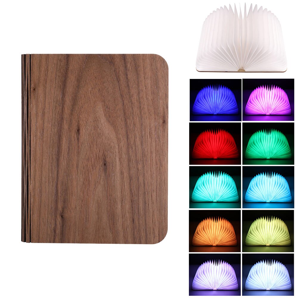 Wood Grain Book Light Flip Page Folding Rechargeable Led Book Light Custom Wooden Book Lamp Night Light: Black wood