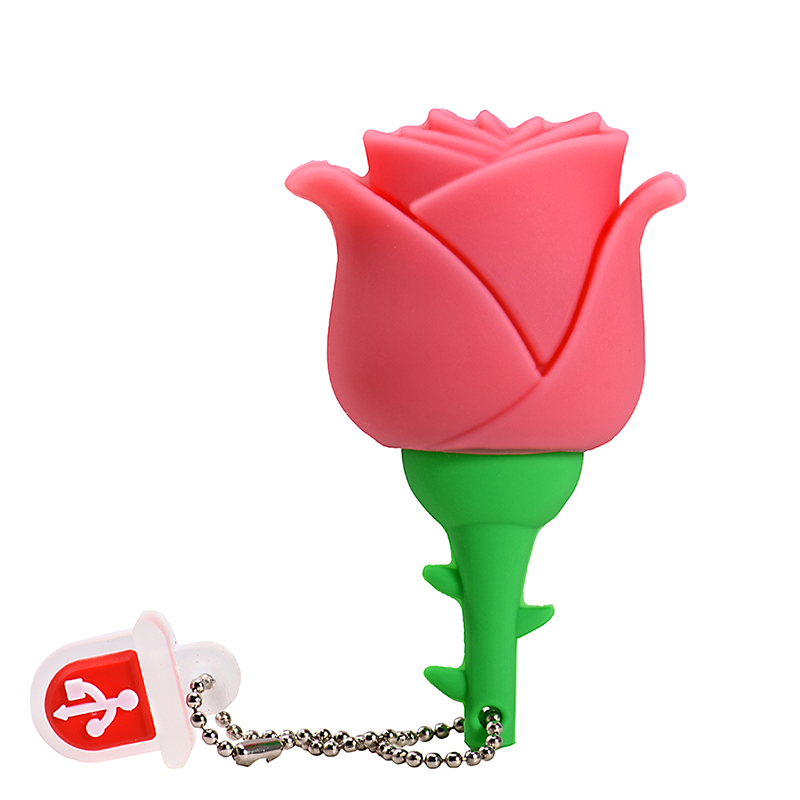 Unidades flash USB de rosa roja de dibujos animados, memoria rosa de 128GB, 64GB, para niños, Pen Drive, llavero colgante gratuito de 32GB: Rosa / 32 GB