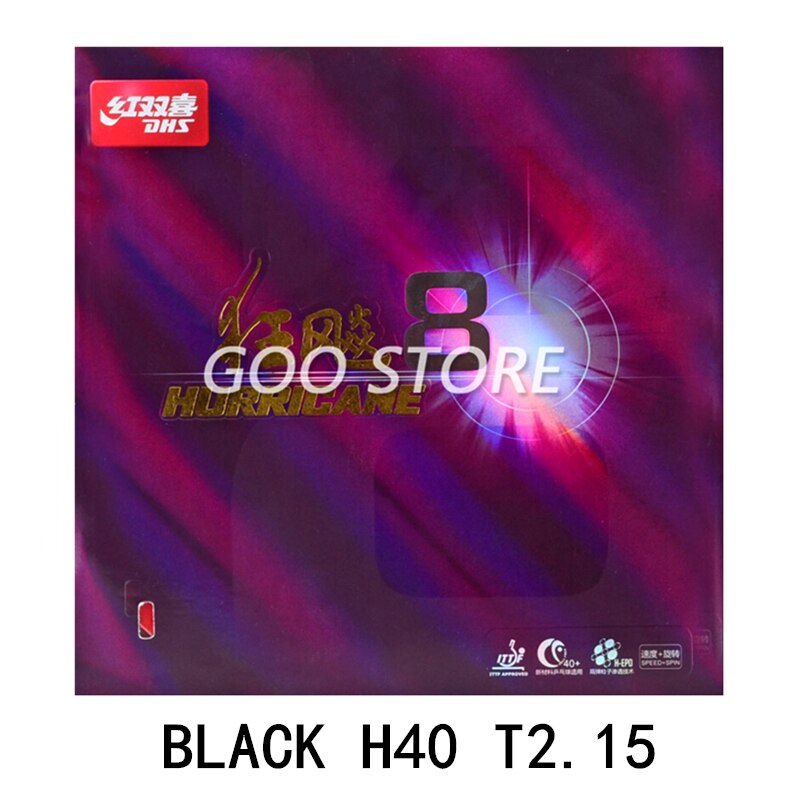 Dhs furacão 8 tênis de mesa de borracha furacão 3 dhs furacão-8 h3 pips-em original dhs h8 ping pong esponja: H8 H40 2.15 Black