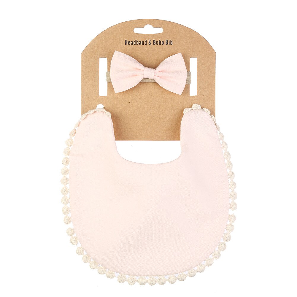 Ensemble de bavoirs pour bébé, 2 pièces, en coton doux, couleur unie, en dentelle, vêtements pour nourrissons, accessoires pour -nés: light pink