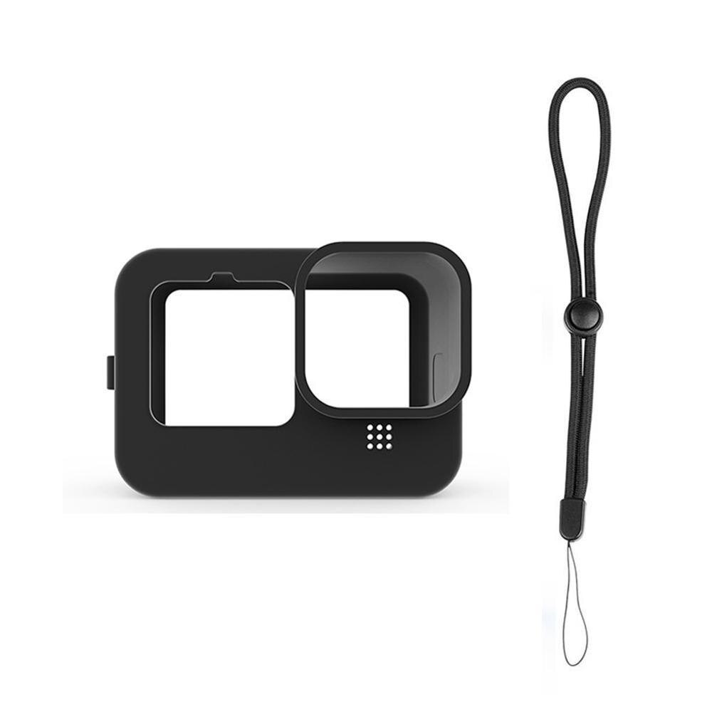 Siliconen hoesje voor gopro hero 9, zwarte beschermhoes, veiligheidshoes met polsbandje: A