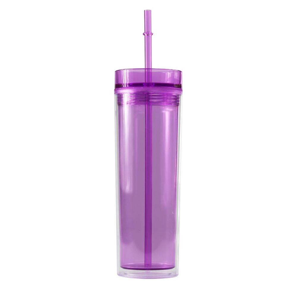 Vaso Delgado acrílico de 16oz con tapa y pajita, vasos de plástico coloridos, botella de agua de plástico aislada para: 03