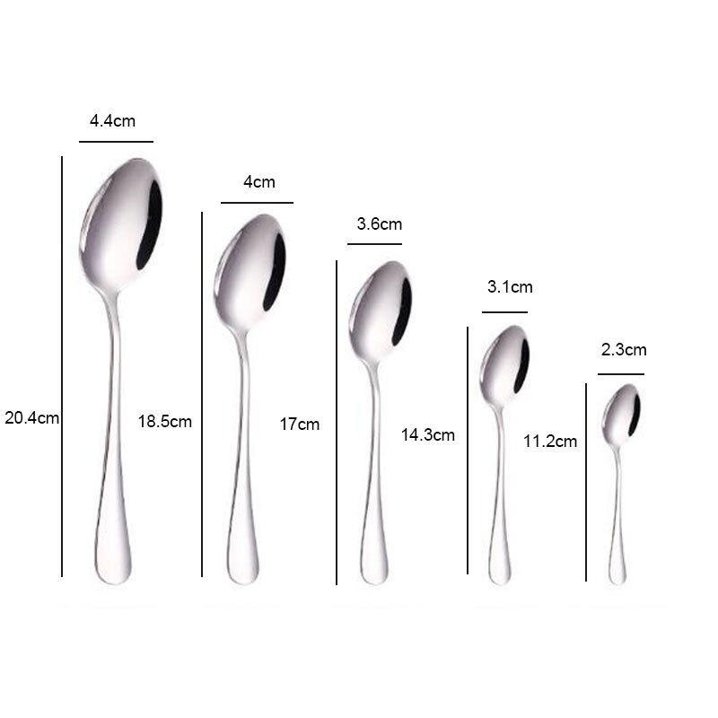 5PCS/Set Stainless Steel Spoons Mixing Scoops Coffee Stirring Spoon Buffet Serving Dessert Spoon Tableware Dinnerware Teaspoons