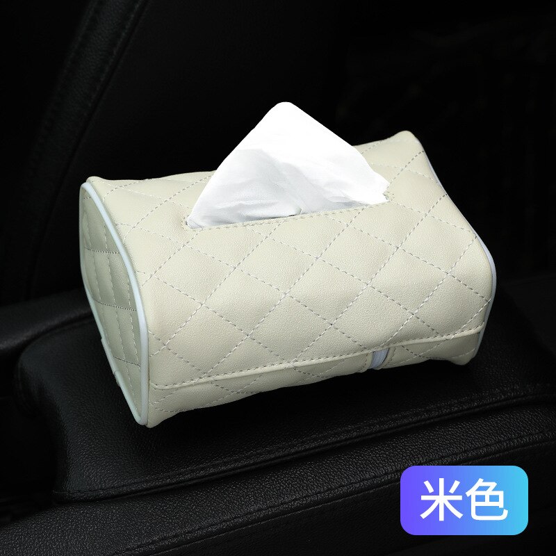 Pu læder tissuekasse serviettholder auto papir omslag sag organisator håndklædeholder kleenex kasser til badeværelse bilværelse bil-styling: Beige
