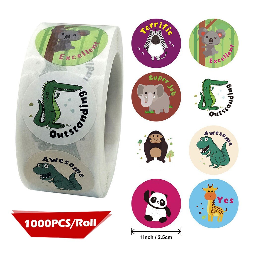 1000pcs/Roll Reward Stickers Encouragement Sticker Roll for Kids Motivational Stickers with Cute Animals for Students Teachers: 2