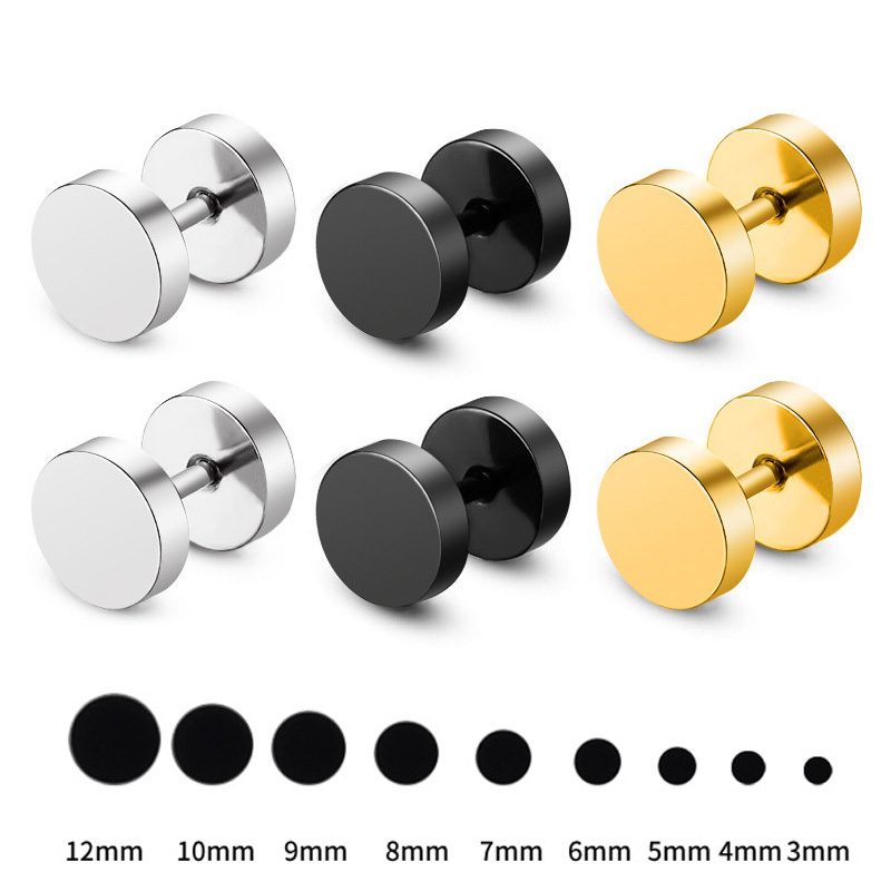 Uah 1 paar punk oorbellen dubbelzijdige ronde stud oorbellen heren gothic barbell zwarte oorbellen heren dames sieraden