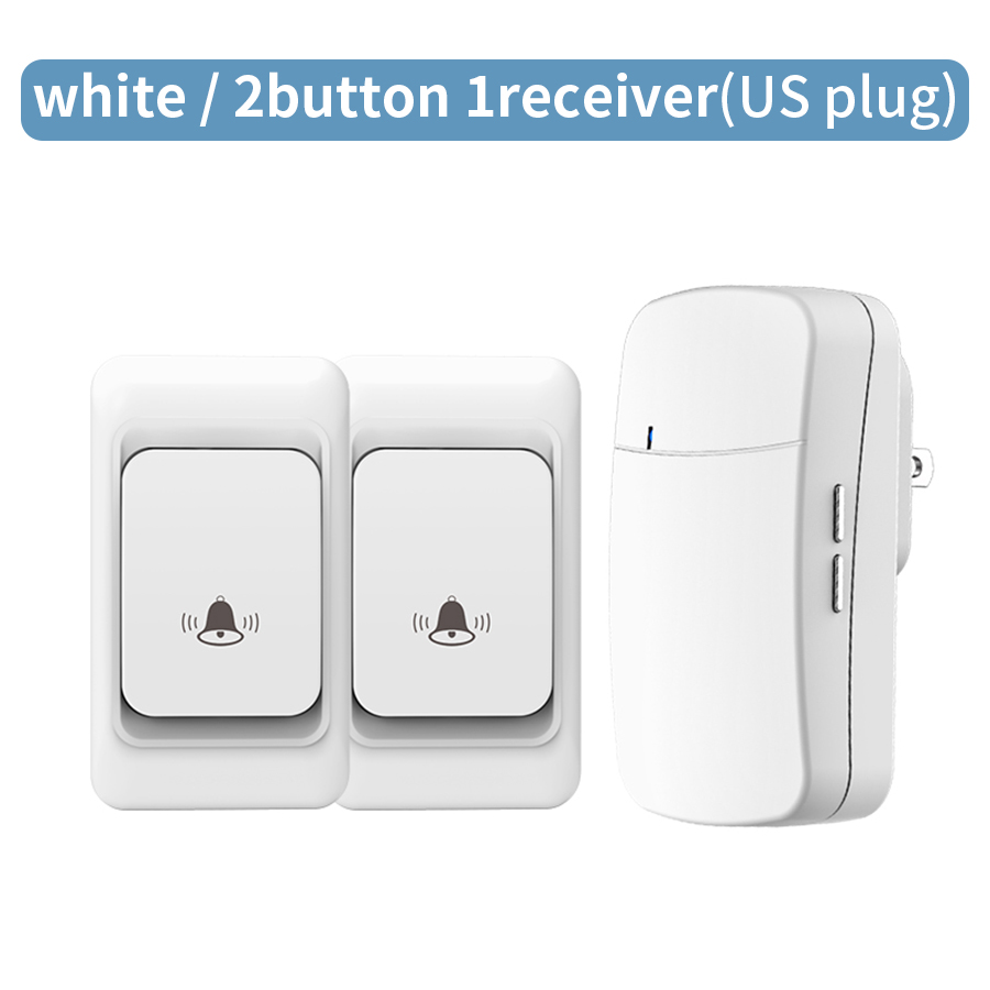 Timbre inalámbrico RF de 433MHz, Kit de timbre para casa, 100M de larga distancia, 38 tonos de llamada, timbre de puerta, enchufe europeo y estadounidense, botón receptor, Control remoto: Plata