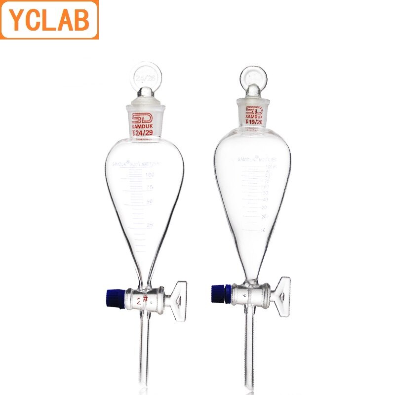 YCLAB 250 mL embudo separador forma de pera con suelo de graduación en tapón de vidrio y equipo de química de laboratorio Stopcock