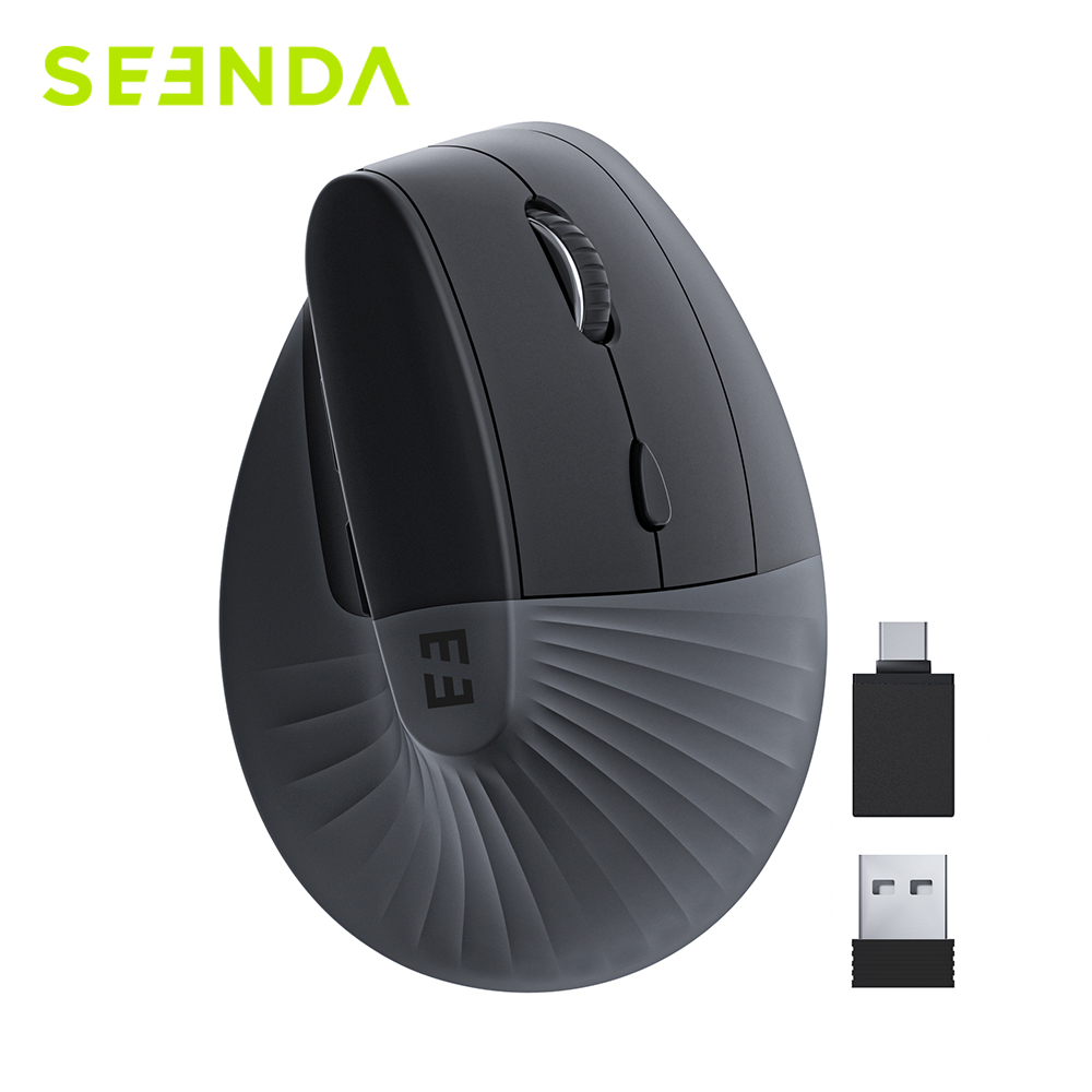 Seenda Pionowa mysz bezprzewodowa typu C z możliwością ładowania Ergonomiczna mysz USB i typu C do laptopa PC MacBook Windows Android: Black