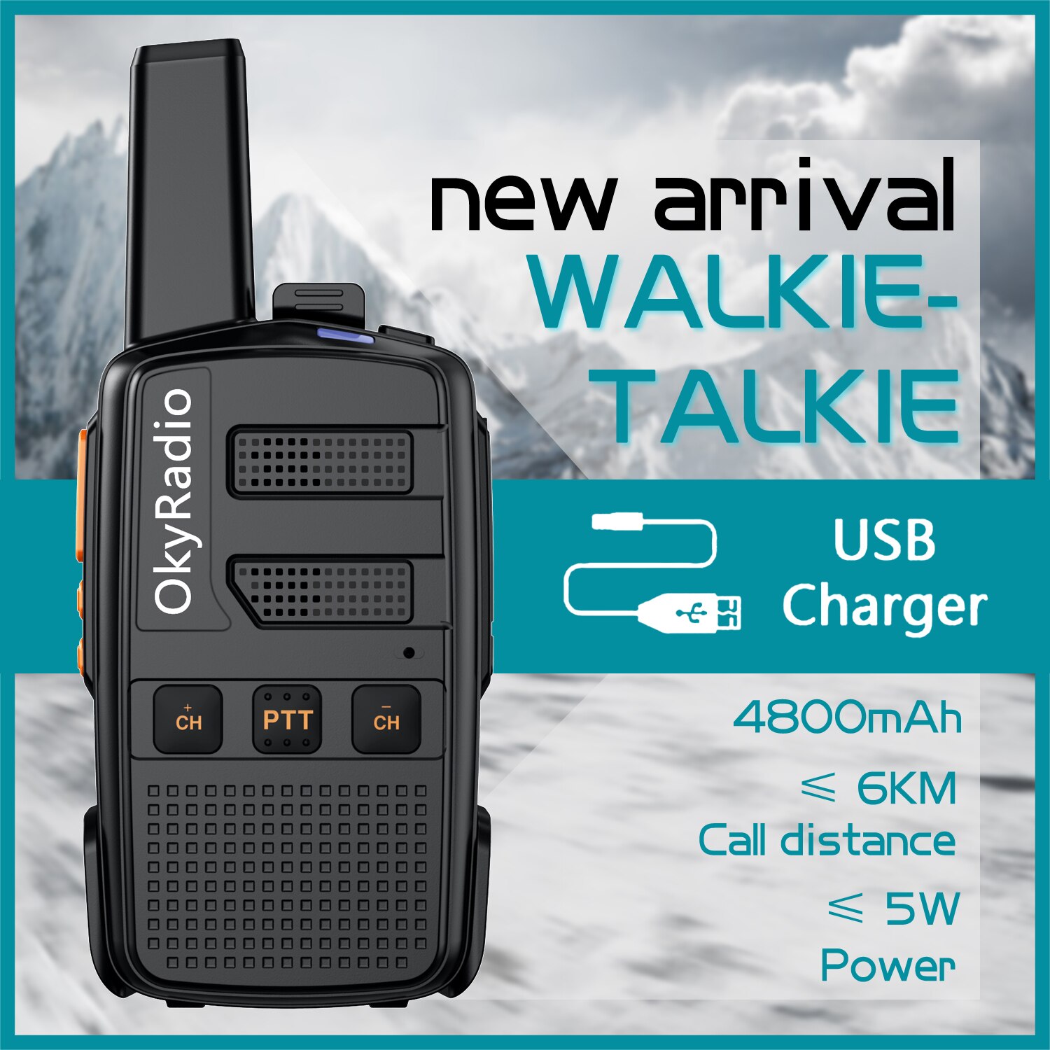 OkyRadio-walkie-talkie portátil, dispositivo resistente al agua, con llamadas de 6km, batería de 4800mAh, 5w,