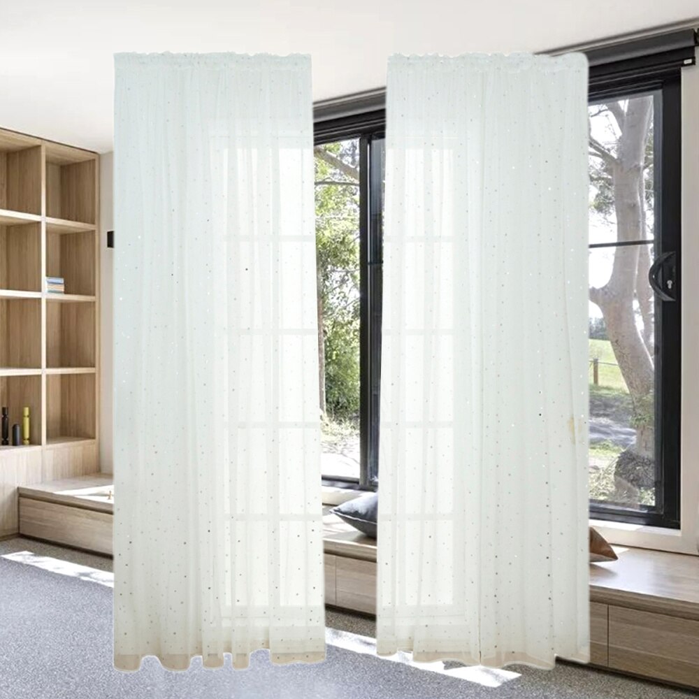 Home Sheer Vorhänge Ösen Romantische Silber Sterne Folie Fenster Behandlung für Mädchen Schlafzimmer Glitter Stars Dünne und