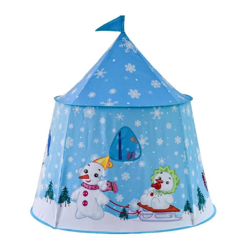 Foldable Snowman Castle Tent Blue Flag Portable Christmas Children Play Toy Simulation Modeling Easy to Accept Storage PNLO