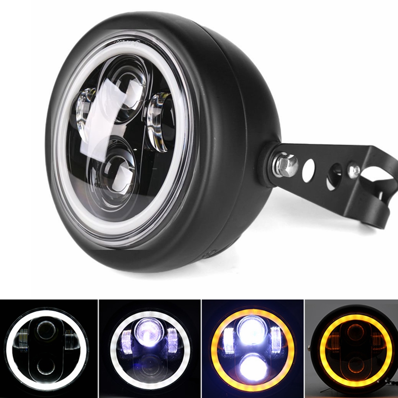 6.5 Inch Motorfietsen Ronde Led Halo Koplamp 12V Universele Afstand Licht Cafe Racer Vintage 5.75 "Motorfiets Koplamp: WHITE