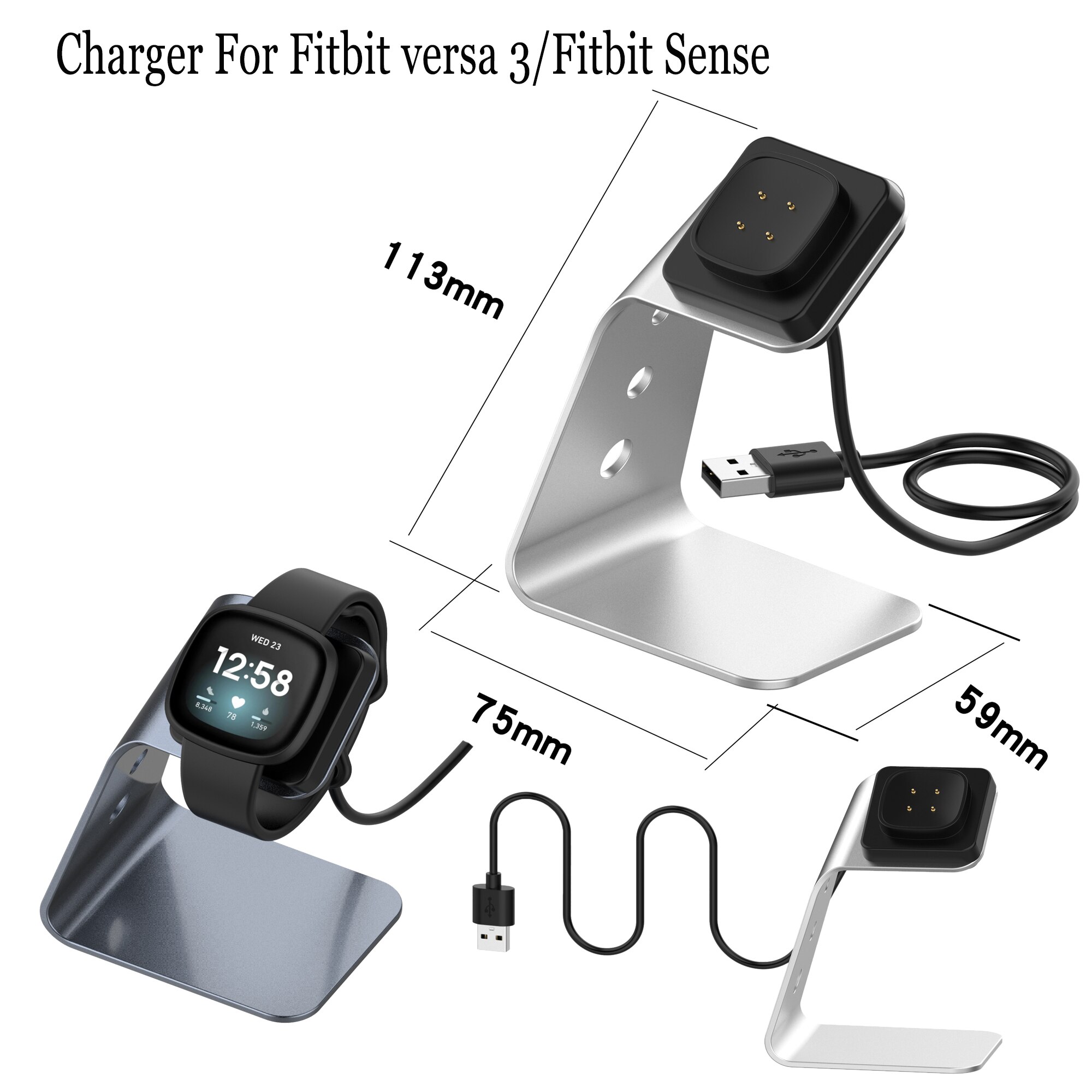 Cable bracket aluminum alloy USB Charger For Fitbit versa 3/Fitbit Sense Charging Dock support for fast charging Cradle Dock