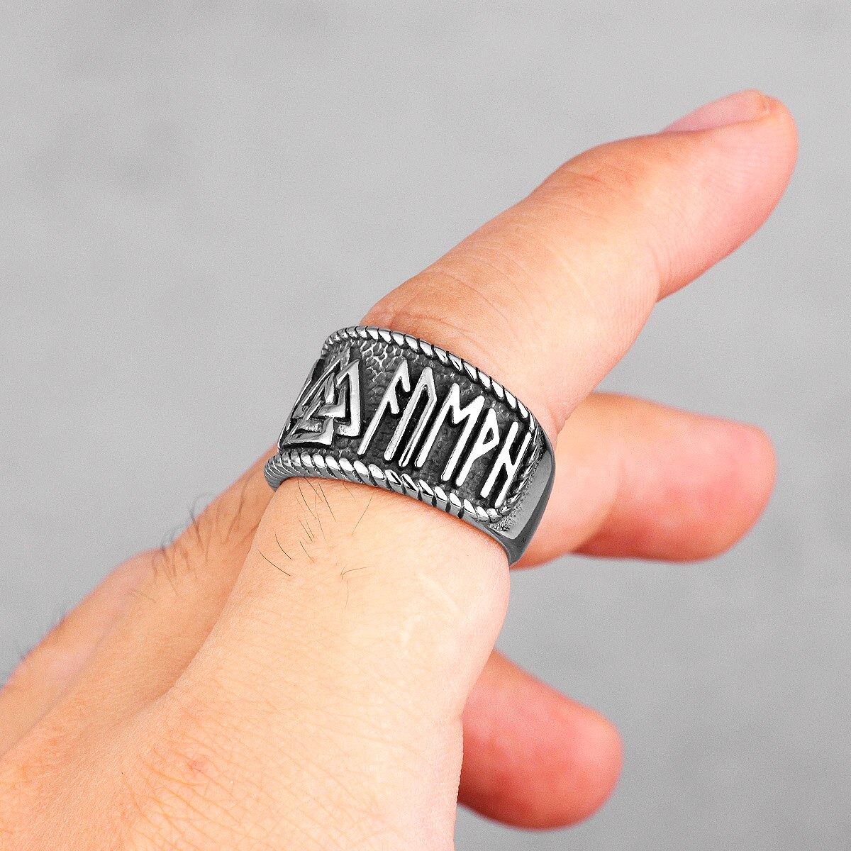 Norse Mythology Viking Odin Triangle Stainless Steel Mens Rings Cool for Male Boyfriend Biker Jewelry Creativity