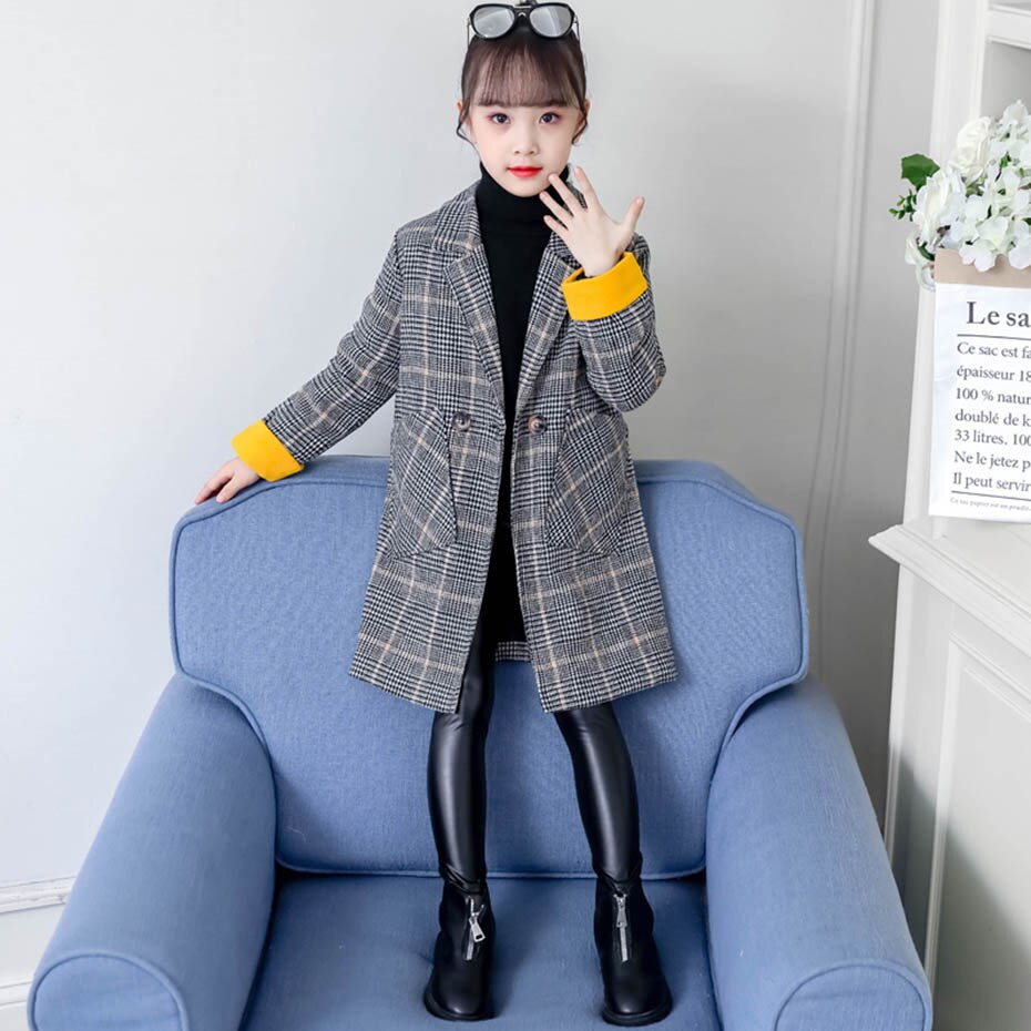 Chaqueta para niñas con estampado a cuadros, abrigos para niñas, ropa de retales, chaqueta de estilo informal, ropa para niñas de 6, 8, 10, 12 y 14 años: 4