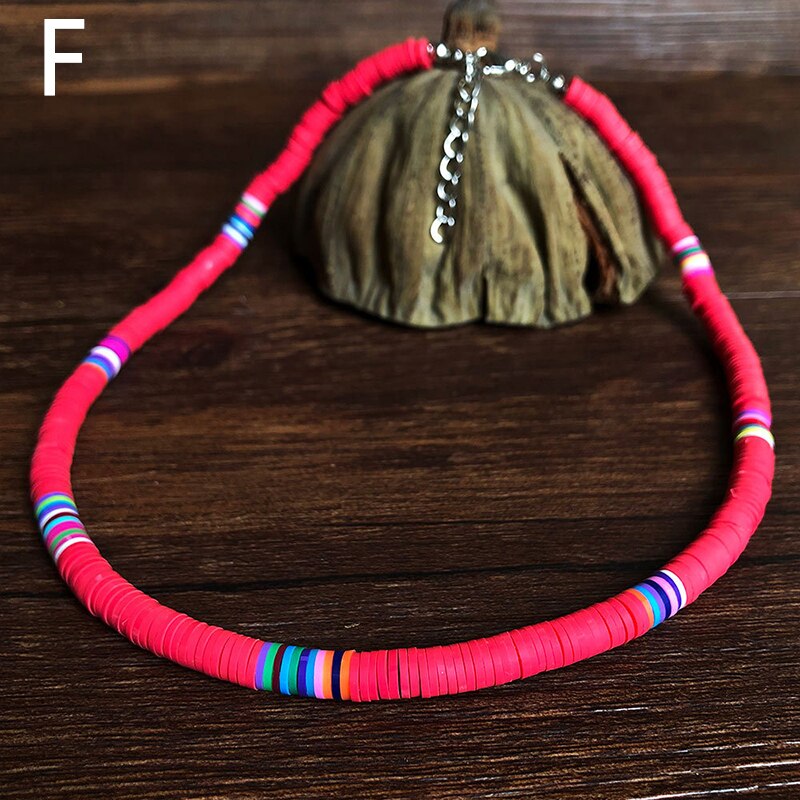 Bohemian Kleurrijke Klei Choker Ketting Voor Vrouwen Meisjes Boho Regenboog Polymeer Klei Kralen Verstelbare Kraag Femme Sieraden: F