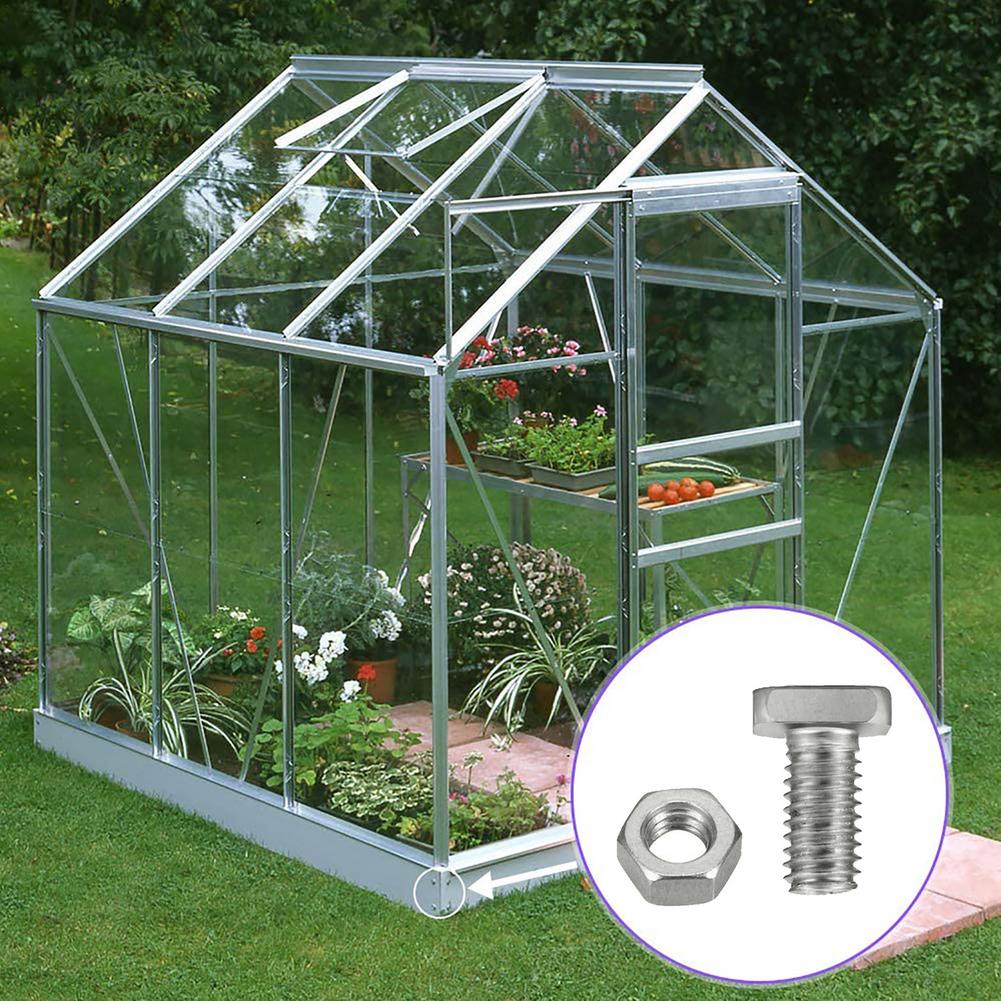 50 Sets Aluminium Greenhouse Nuts &amp; Bolts Waterproof Standard Size Cropped Head Glasshouse Nuts Bolts Garden Universal Greenhous