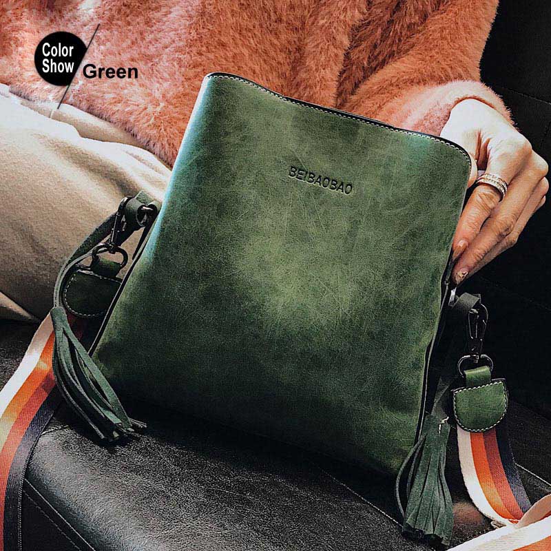 nouveaux sacs à main en cuir Pu femmes sacs de messager sac à bandoulière femme bandoulière large bandoulière gland sac: Vert