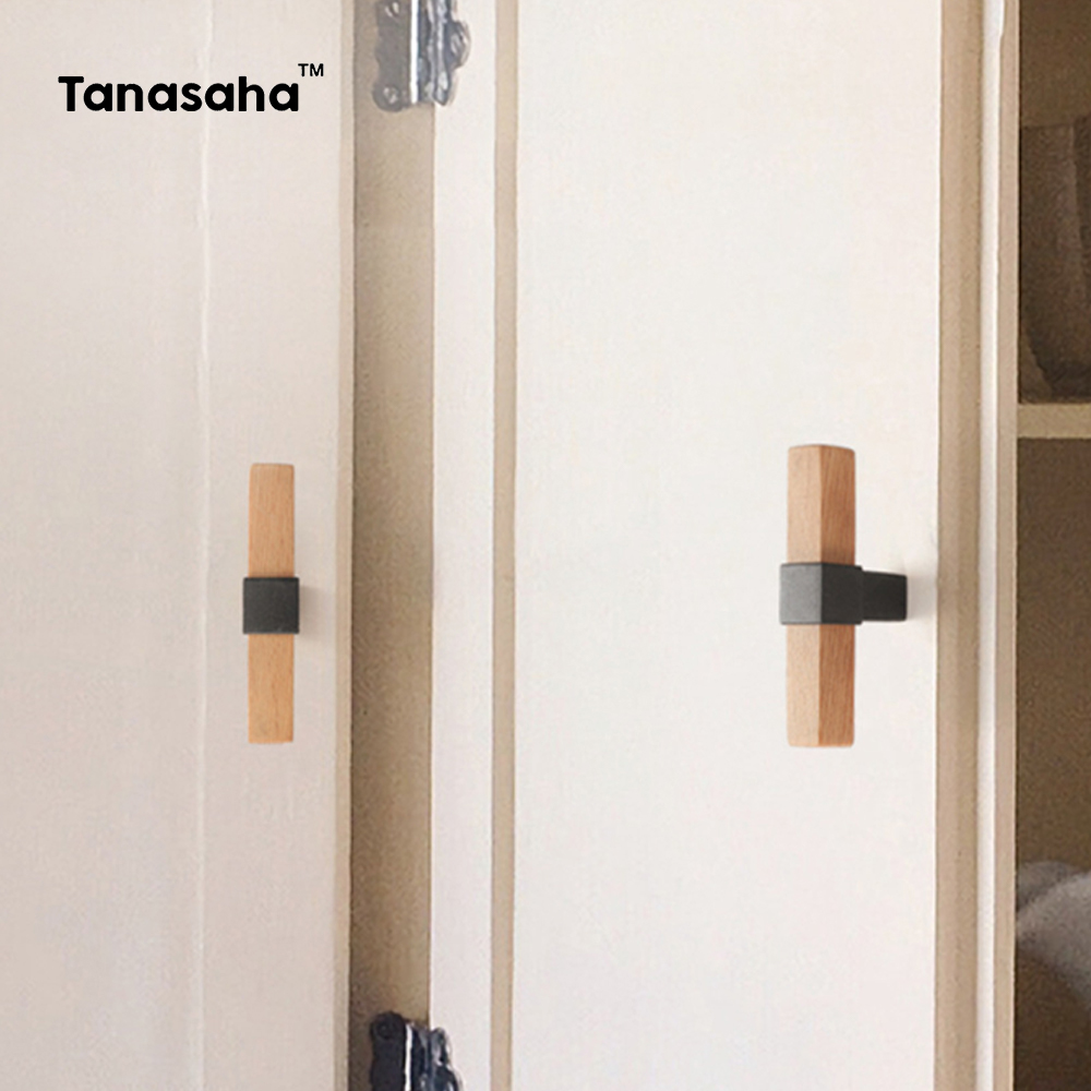 Tiradores de madera para muebles, pomos de Puertas doradas, negras y plateadas para armarios de cocina y cajones