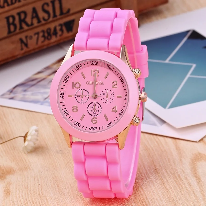 Brand Geneva Ladies Watch Student Silicone Strap Quartz Wristwatch for Women Clock Relogio Feminino